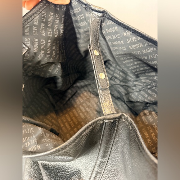 Steve Madden Black Pebbled Faux Leather Tote Bag | Everyday Carryall - Picture 11 of 14